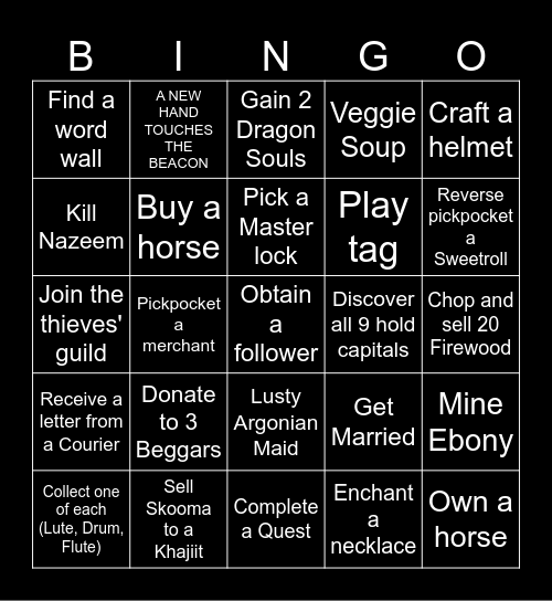 Skyrim Bingo Card