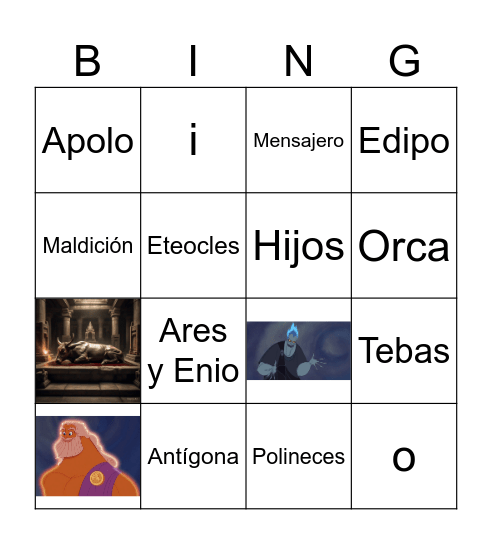 Los siete contra tebas Bingo Card