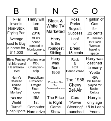 Events in 1956 Bingo Card