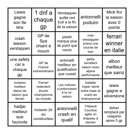 Mon bingo 2025 Bingo Card