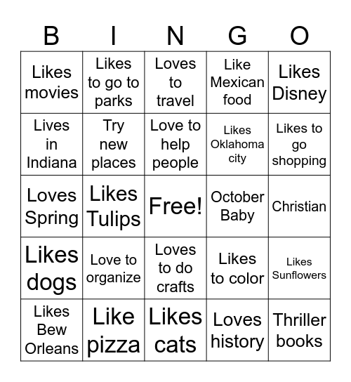 PenPal Bingo Card
