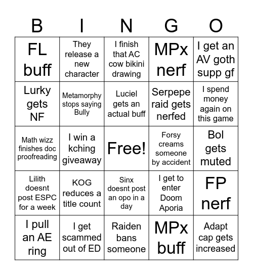 Elsword Bingo 2025 Bingo Card