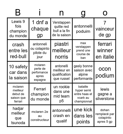 Bingo 2025 Bingo Card