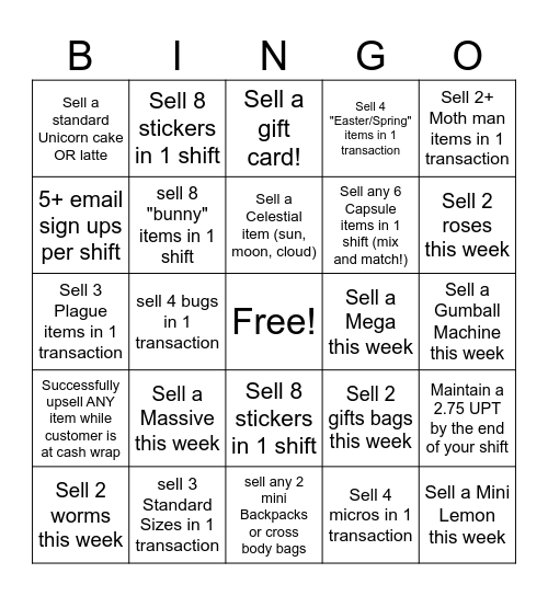 March Weekly Squishable Bingo Card