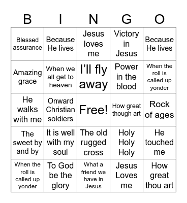 Sarah’s Hymn Bingo Card