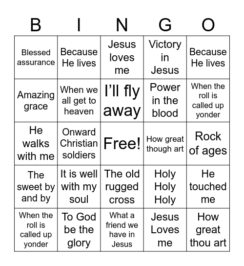 Sarah’s Hymn Bingo Card