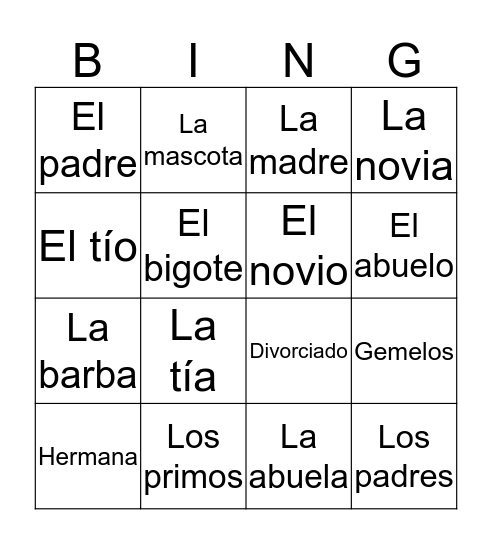 La Familia Bingo Card