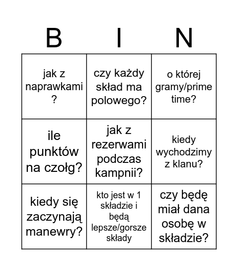 ZEBRANIO 1COH Bingo Card
