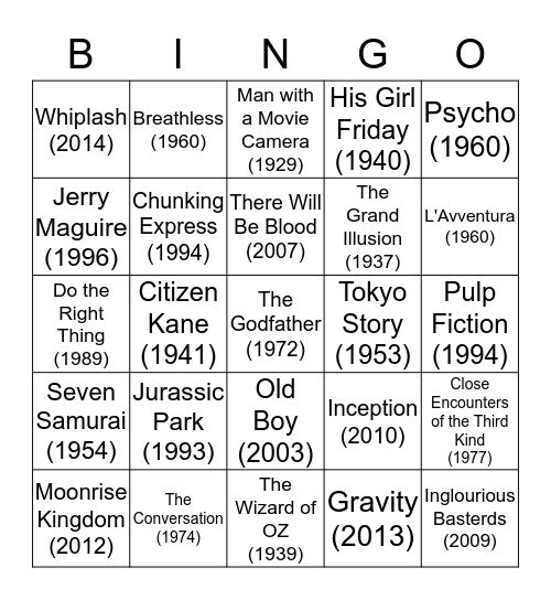How many films have you seen? Bingo Card