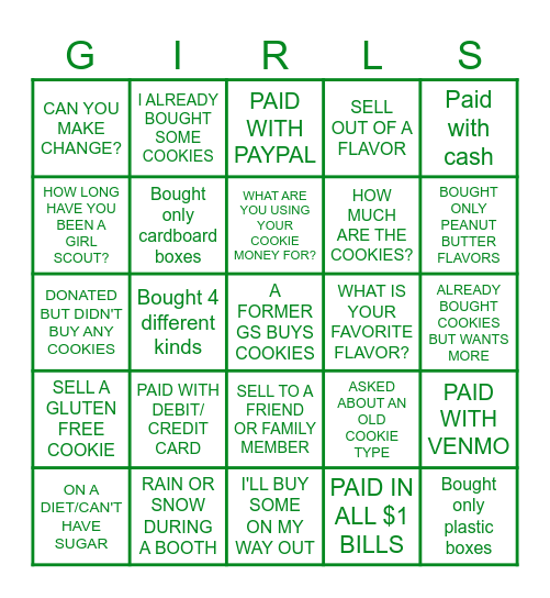 COOKIE BOOTH BINGO Card