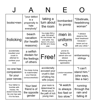 JANE-O Bingo Card