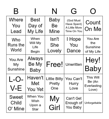 Baby Shower Music Bingo Card