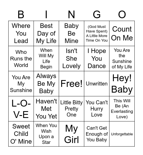 Baby Shower Music Bingo Card