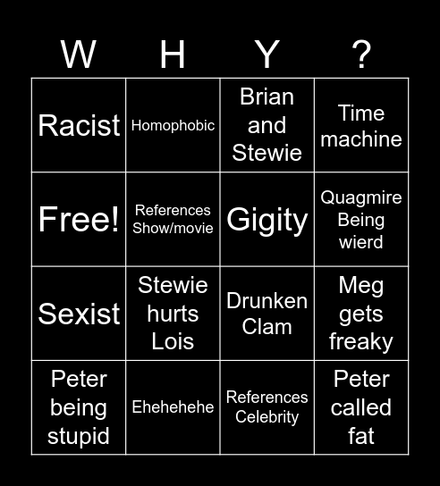 Family Guy Bingo Card