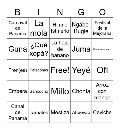 ¡Panamá! Bingo Card
