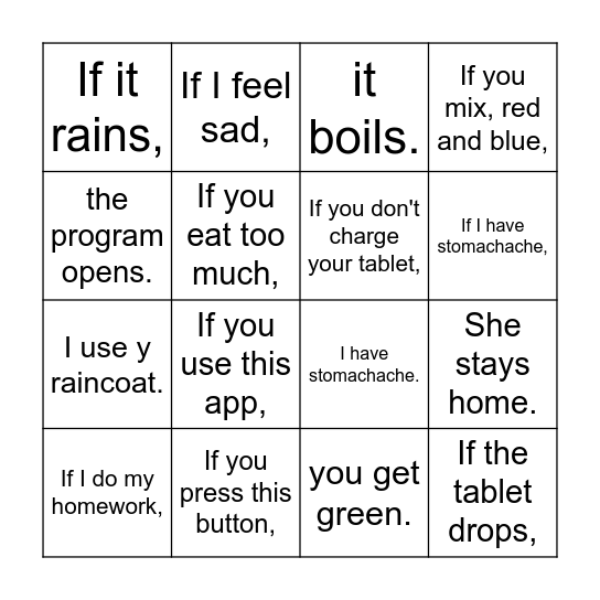 Zero conditional Bingo Card