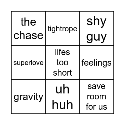 tinashe Bingo Card