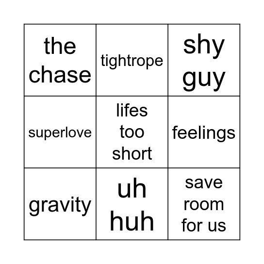 tinashe Bingo Card