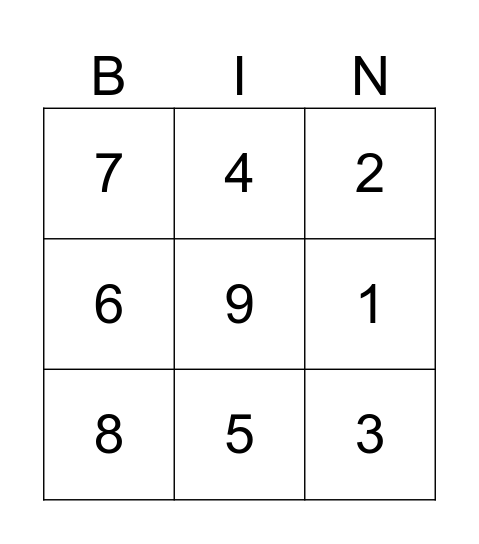 Number Bingo Card