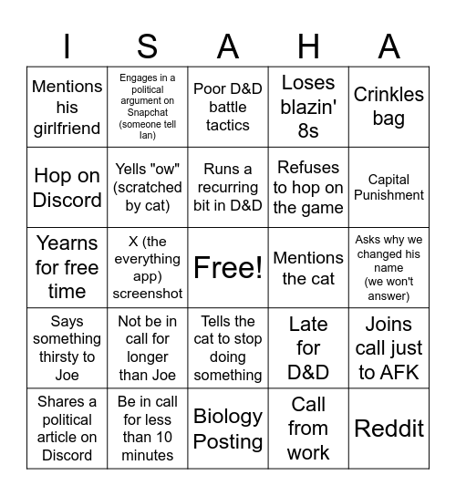 Untitled Bingo Card