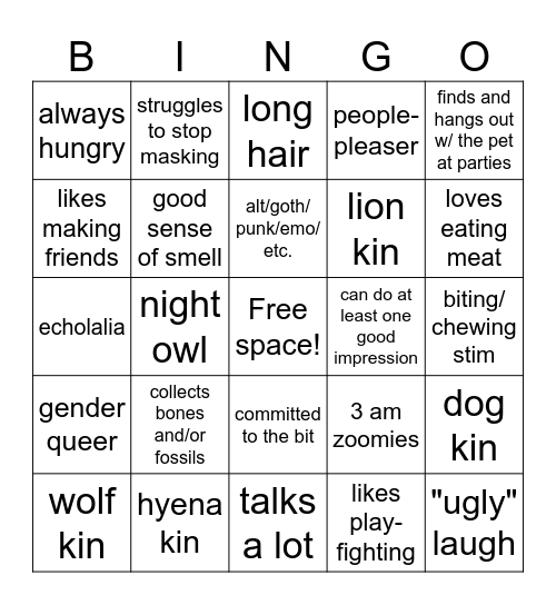 Crocotta Kin Bingo Card