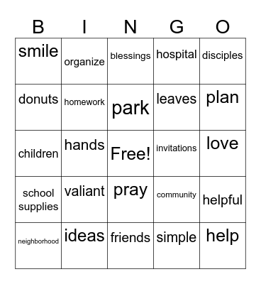 Service Bingo Card