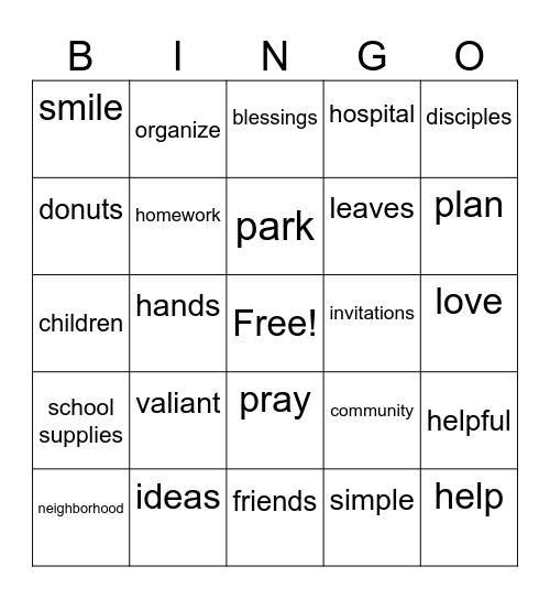 Service Bingo Card