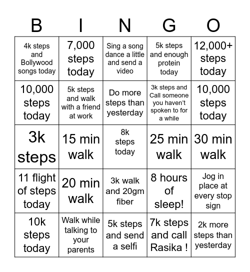 STEP CHALLENGE Bingo Card