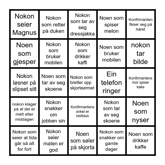 Konfirmasjonsbingo Card