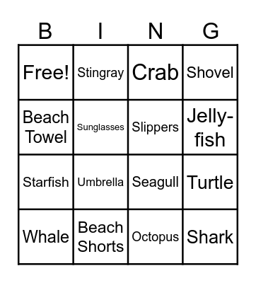 Beach and Ocean Bingo Card