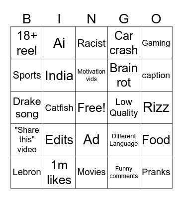 Instagram bingo Card