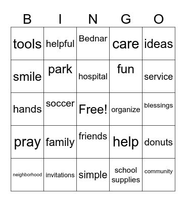 Service Bingo Card