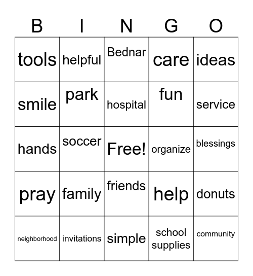 Service Bingo Card