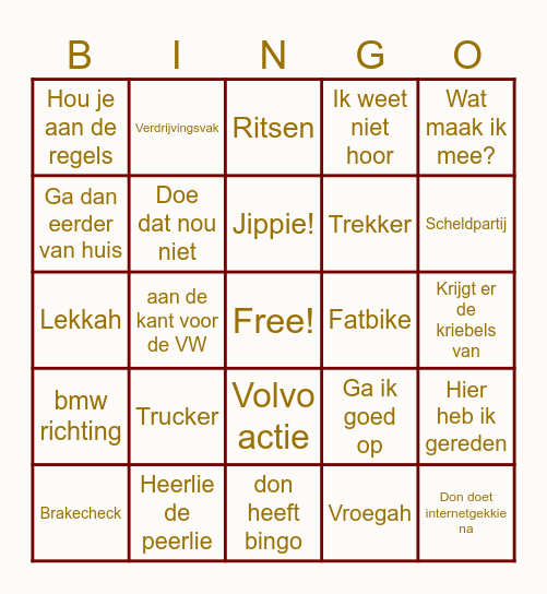 Gamemeneer Dashcam Bingo Card