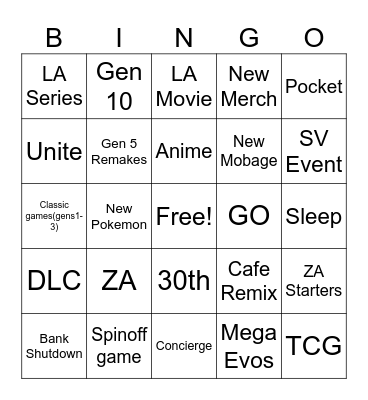 Pokemon Day Bingo Card