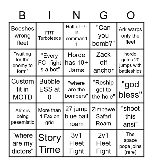 Ark Fleet Bingo 2.0 Bingo Card
