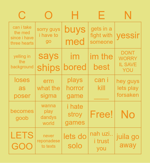 Cohen Bingo Card