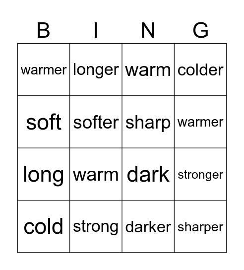 -er Bingo Card