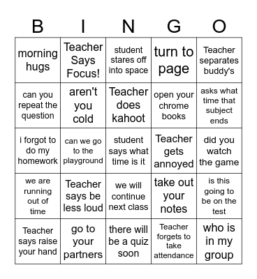 SCHOOL BINGO Card