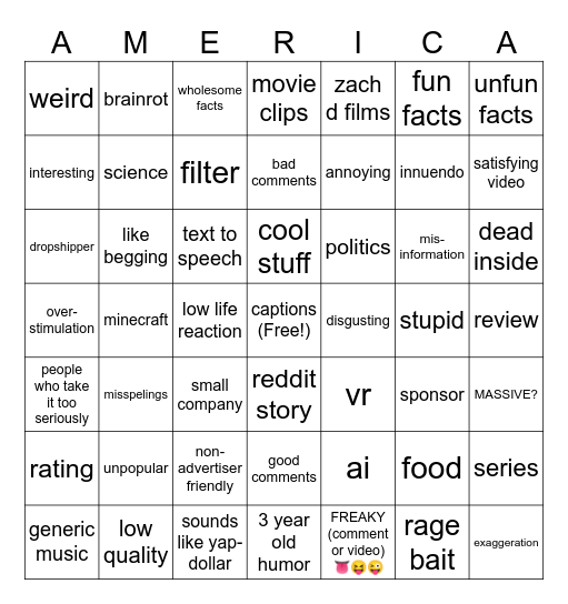 YOUTUBE SHORTS BINGOOOOO Bingo Card