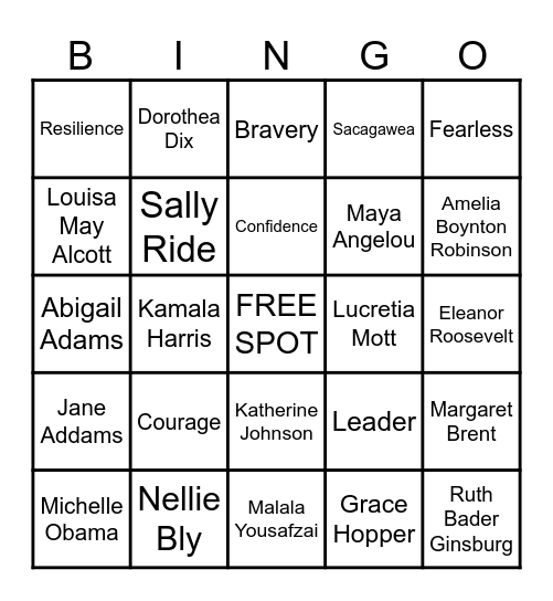 Women's History Month Bingo Card