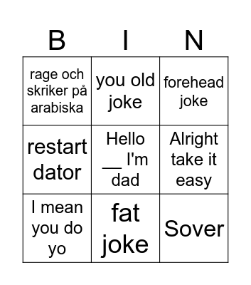 Things yo Bingo Card