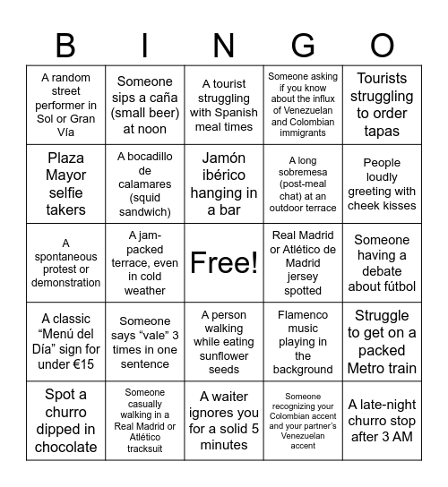 Bingo Madrileño a lo cat Bingo Card