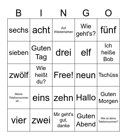 Number and Greetings Bingo Card