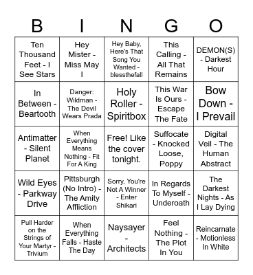 Metalcore Bingo Card