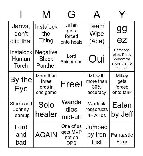 Marvel Rivals Bingo Card