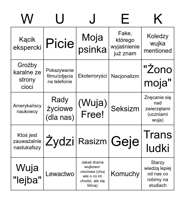 Wuja bingo Card