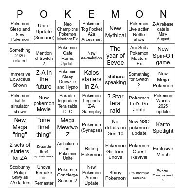 Pokemon Presents Bingo Card