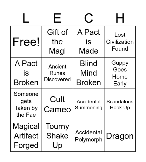 The Frosty Fest Lech Bingo Card