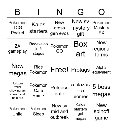 Pokemon Day Bingo Card